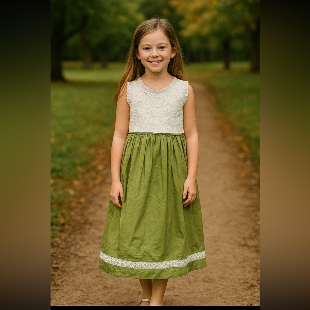 Elestory Holly Dress Cream Green‎ Size 10-12